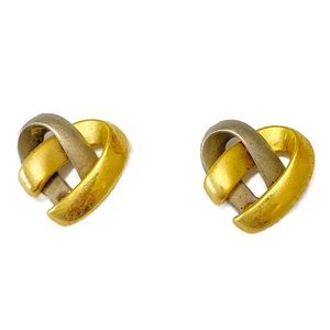 Vintage Earrings Heart-Shaped Loop Gold and Silver Tone Metal